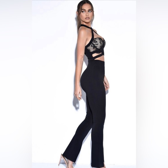 Miss Circle - Lace Cutout Halter Jumpsuit with Pant Leg Slit - NWT - Picture 3 of 5